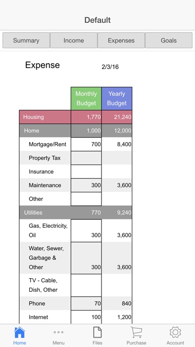 home budget ledger revenue