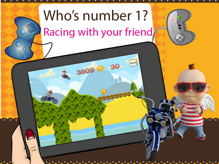 Angel Child Racing - Little chic cupid baby with motorbike