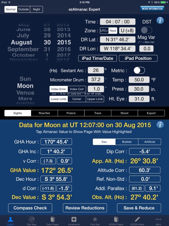 ezAlmanac Celestial Navigation