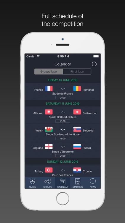 France 2016 / Scores for Euro Cup - Euro 2016