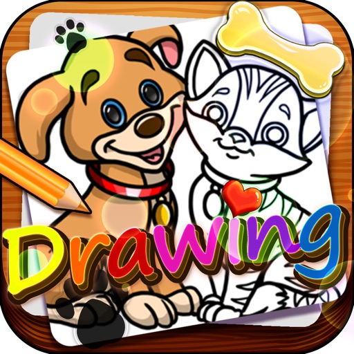 Drawing Desk Cartoon Dog & Puppies : Draw and Paint Coloring Book For Kids icon