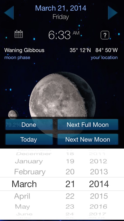 Lunar Phase calendar for the moon
