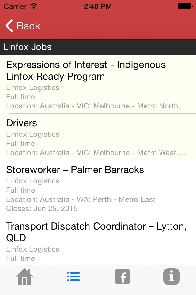 Linfox jobs screenshot 2