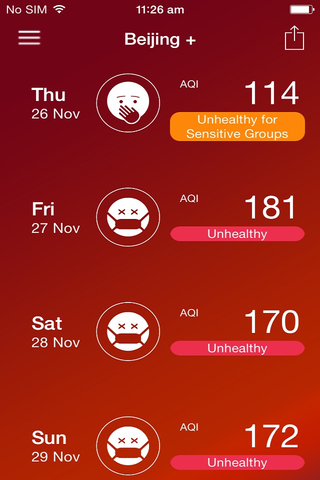 China Air Quality Forecast - PM2.5 smog daily and hourly trend screenshot 3