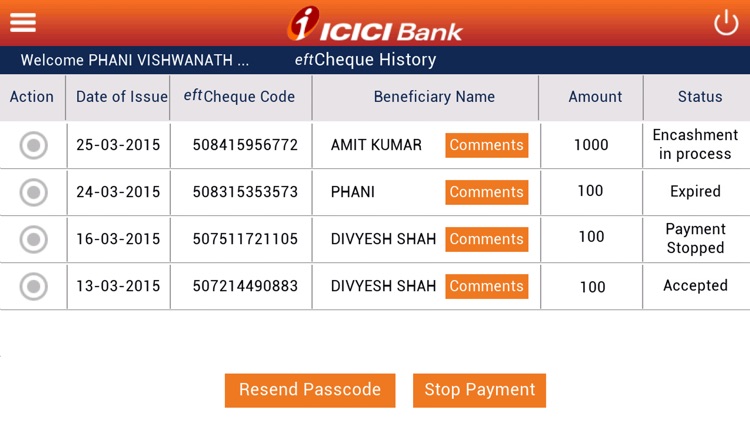 ICICI Bank eftCheques