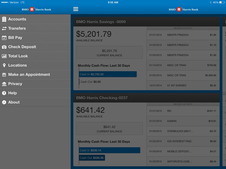 BMO Harris Mobile Banking for iPad