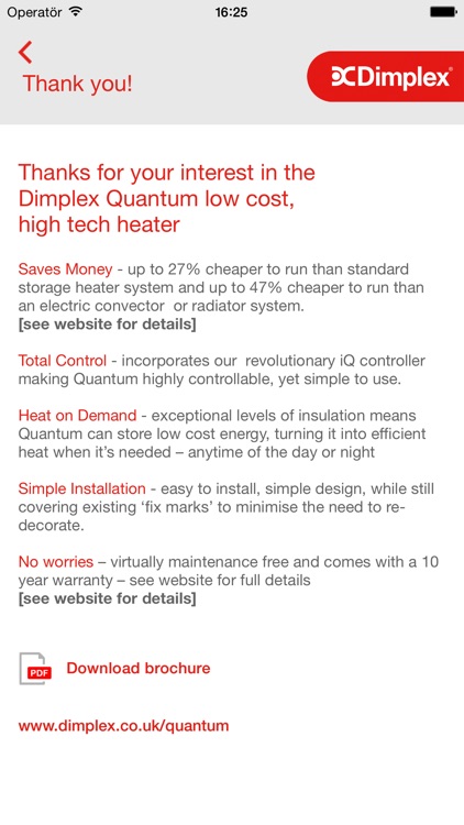 Dimplex Quantum heater sizing guide screenshot-3