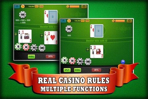 Easy Blackjack 21 - Play no Deposit Casino Game for Free with Bonus Coins Daily ! screenshot 4