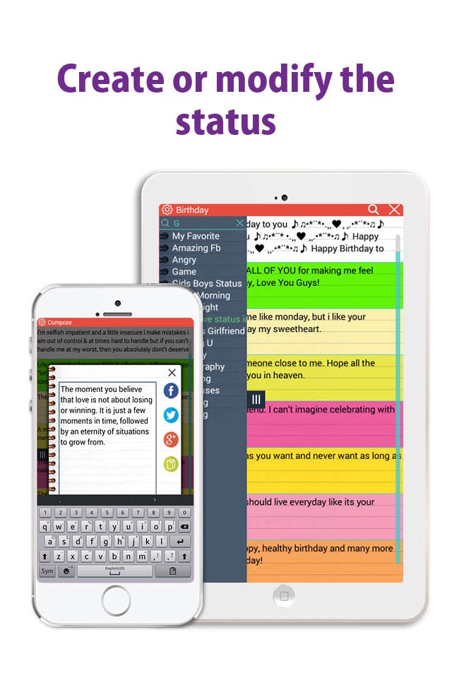 Status and quotes for FB, Whatsapp and Twitter, soStatus - one tap posting on social media screenshot 4