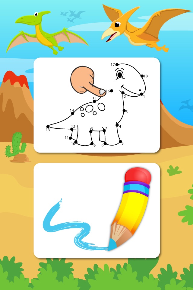 Dinosaurs Connect the Dots and Coloring Book Free screenshot 2