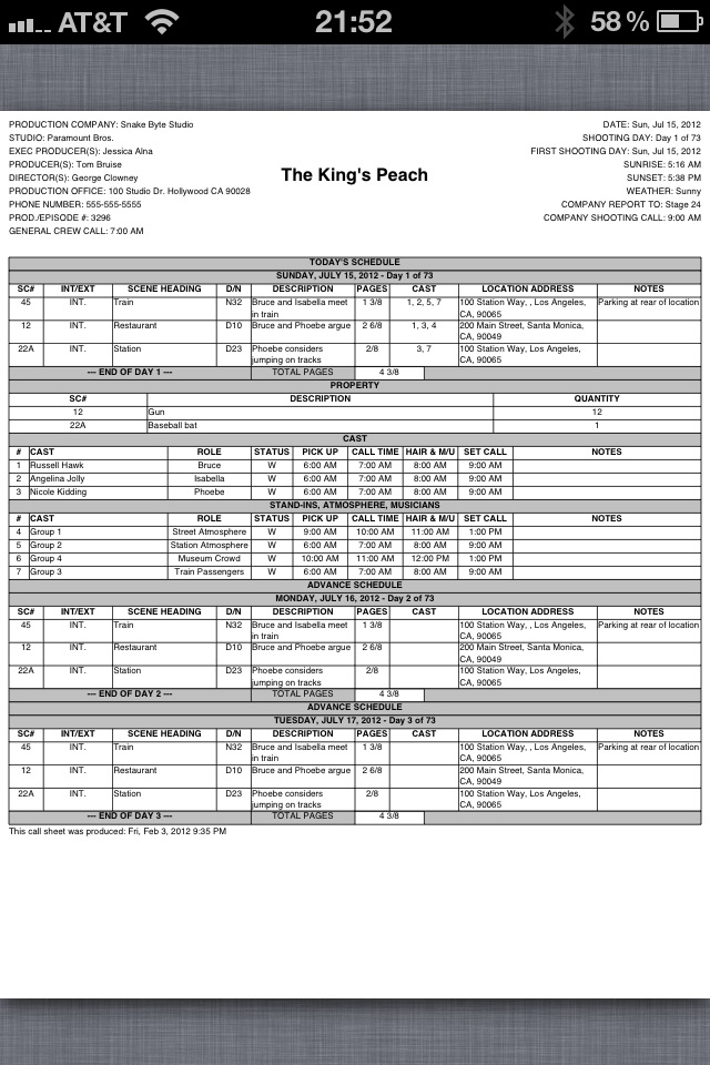 Pocket Call Sheet screenshot 4