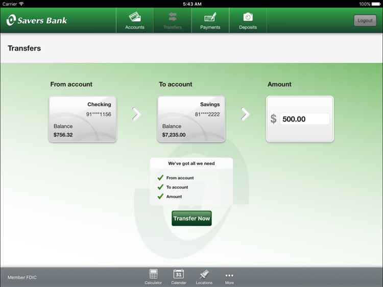 Savers Bank Mobile Banking for the iPad screenshot-3