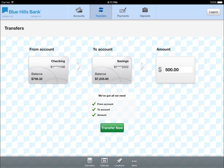 Blue Hills Bank Mobile Banking for iPad screenshot-3