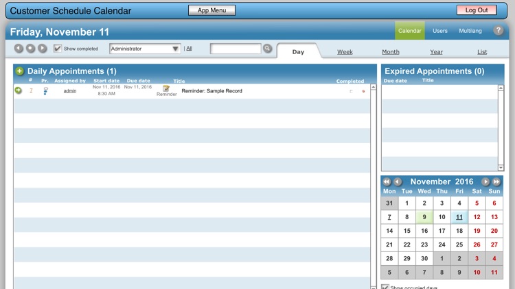 Customer Schedule Calendar