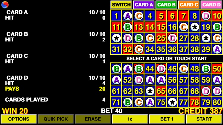 Keno 4 Multi Card - Las Vegas Casino