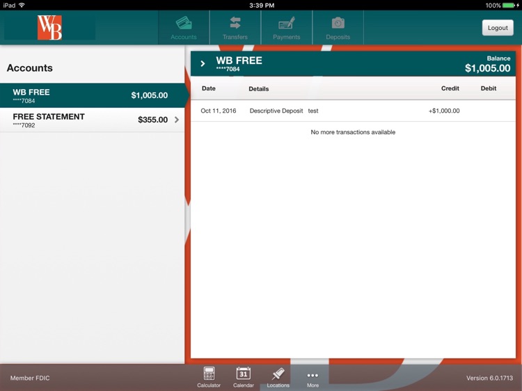 Westfield Bank for iPad