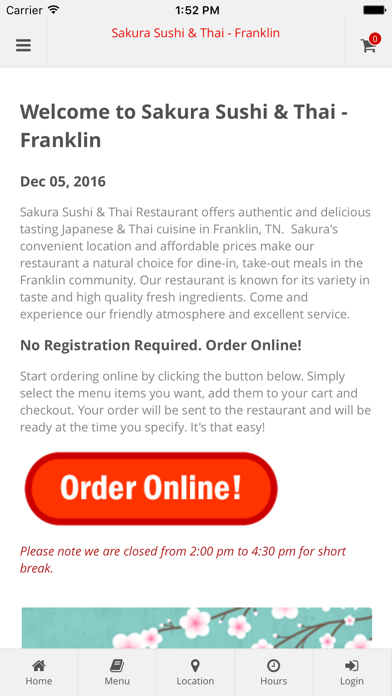 How to cancel & delete Sakura Sushi & Thai Franklin from iphone & ipad 1