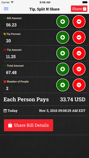 Tip, Split N Share Calculator