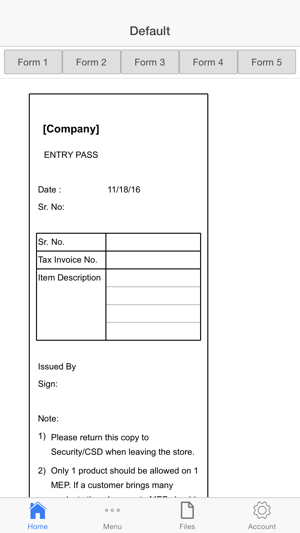 Entry Pass Receipt