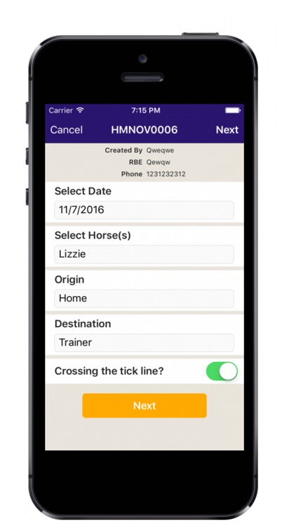 Horse Movement Record