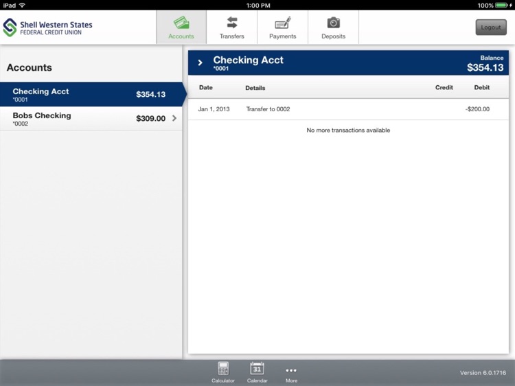 SWSFCU Mobile Banking for iPad