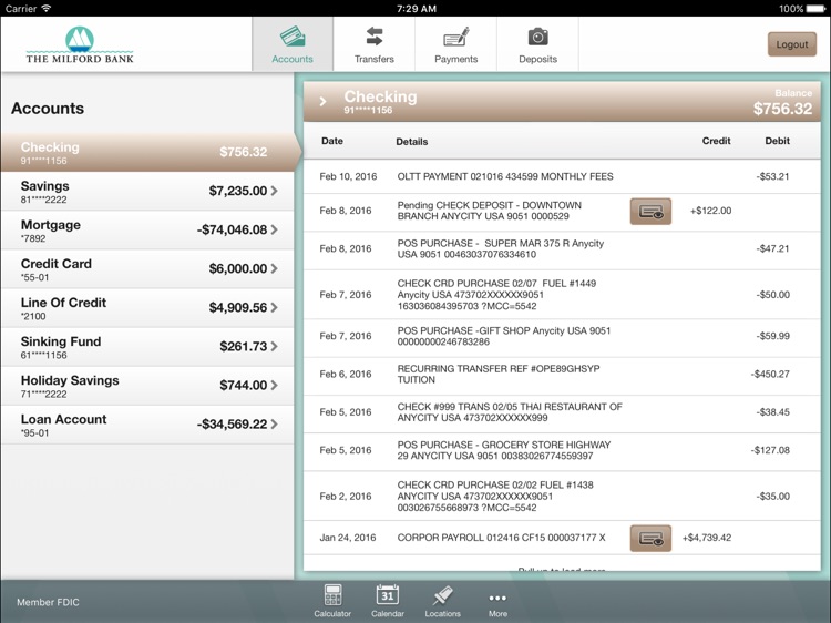 The Milford Bank Mobile Banking for iPad