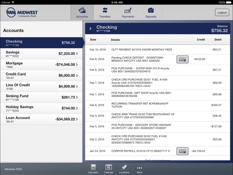 Midwest Mobile Banking for iPad