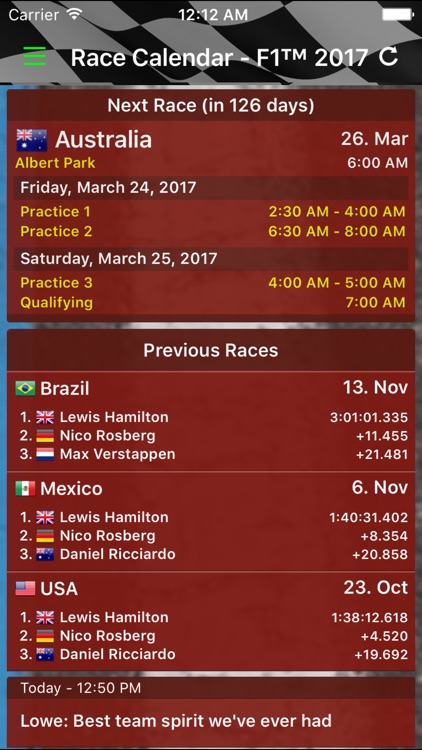 Race Calendar 2017