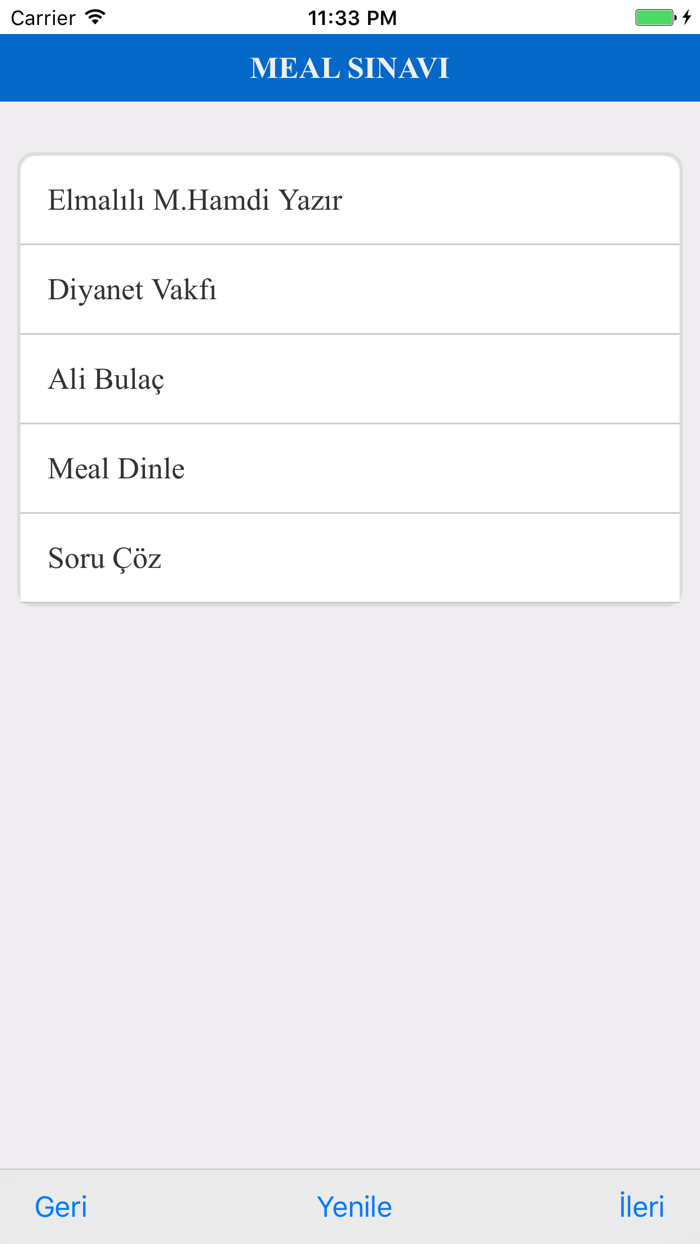 Meal Sınavı Uygulaması