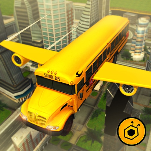 Flying School bus simulator 3D free - school kids iOS App