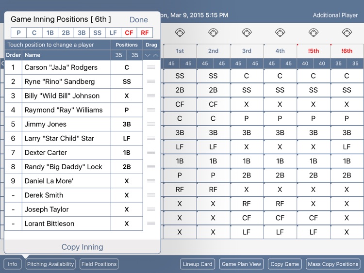 Baseball/Softball Game Planner