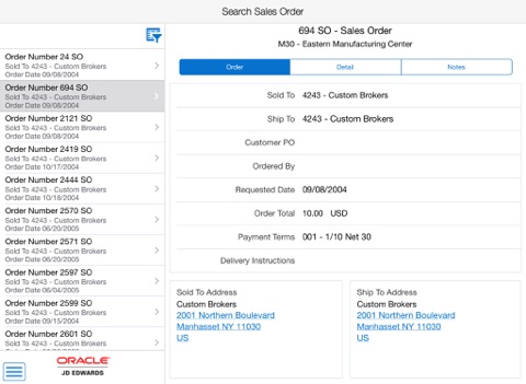 Скриншот из Search Sales Order Tablet for JDE E1