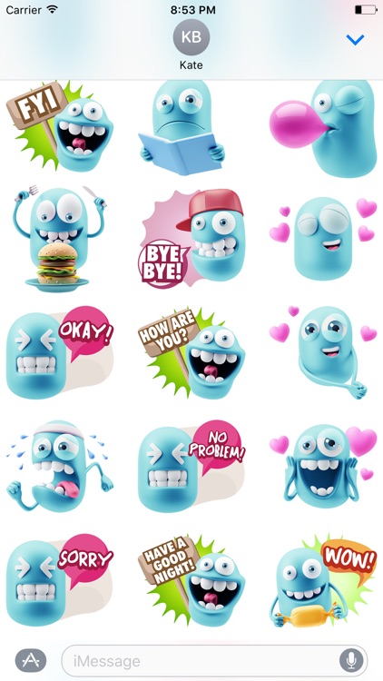 3D Blue Smiley Stickers screenshot-4