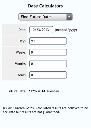 Date Calcs screenshot 2