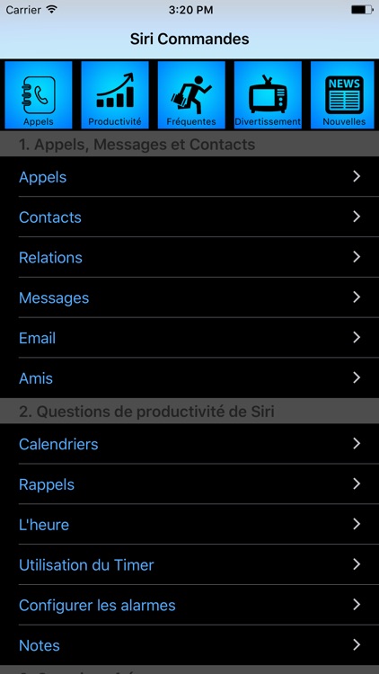 Commandes pour Siri