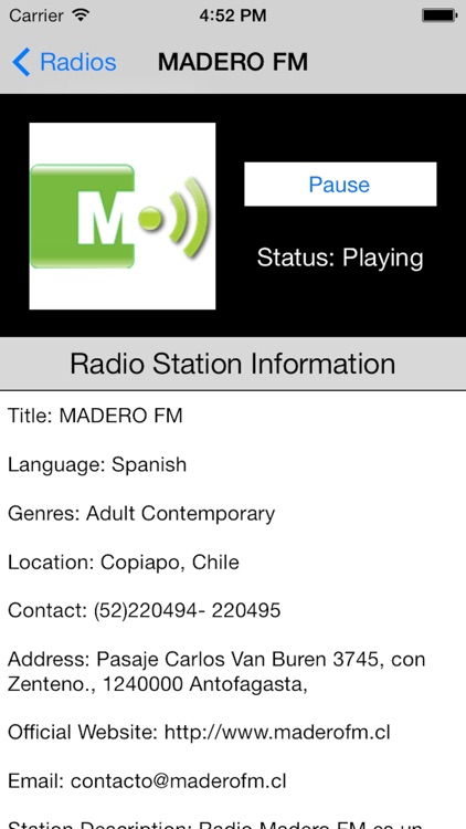 Chile Radio Live Player (Santiago / Spanish / español)