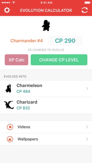 Evolution Calculator for Pokemon GO - XP