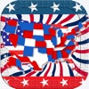 Icon 50 US States Map Capital Cities and Flags American