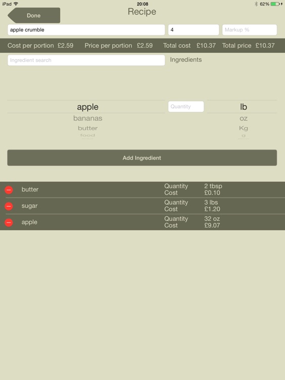 Recipe Costing Calculator