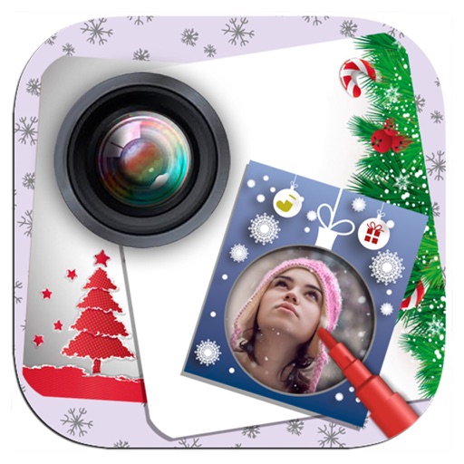 Snowy photo collage with creative frames Icon