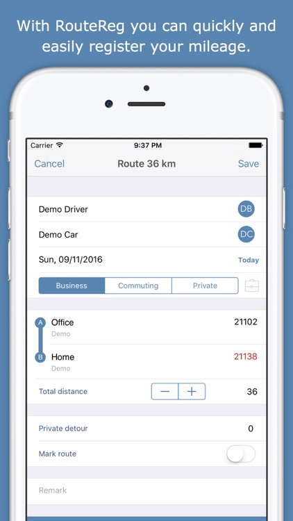 RouteRegistration, mileage registration
