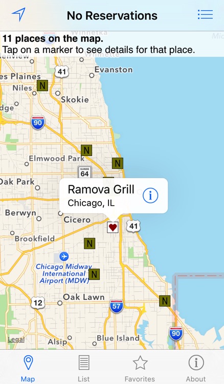 No Reservations Restaurant Locator by MapMuse