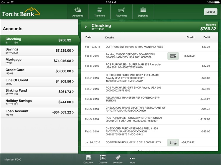 Forcht Bank Mobile Banking for iPad