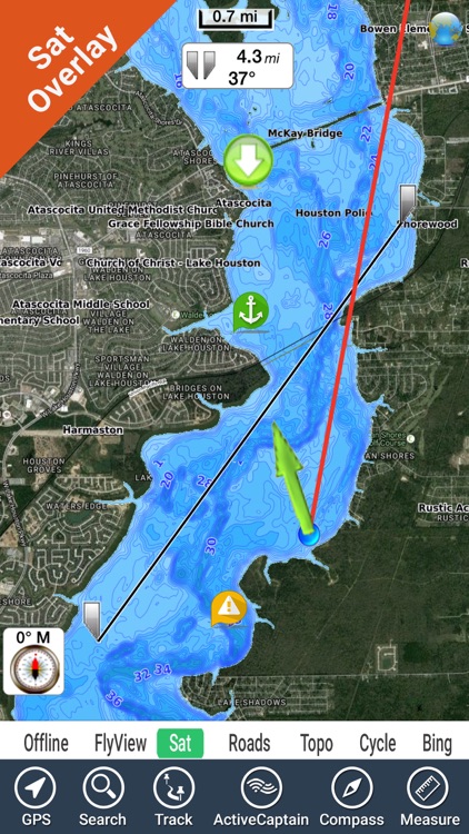 Lake Houston Texas GPS fishing map offline by Flytomap