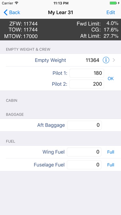 LR-JET Weight & Balance
