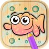 Paint aquatic sea animals in coloring book