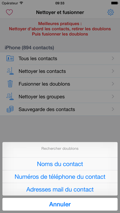 Nettoyer contacts en double Nettoyer contacts en double