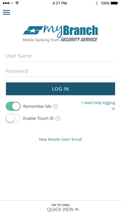 Security Service myBranch Mobile