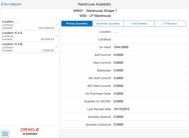 Warehouse Availability Tablet for JDE E1