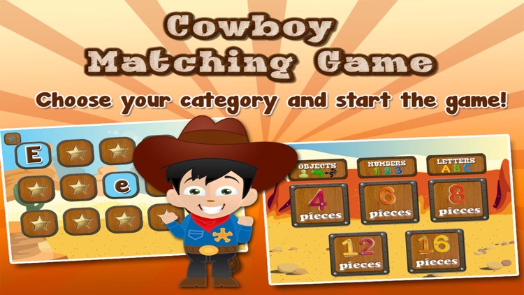 Cowboy Matching and Learning Game for Kids